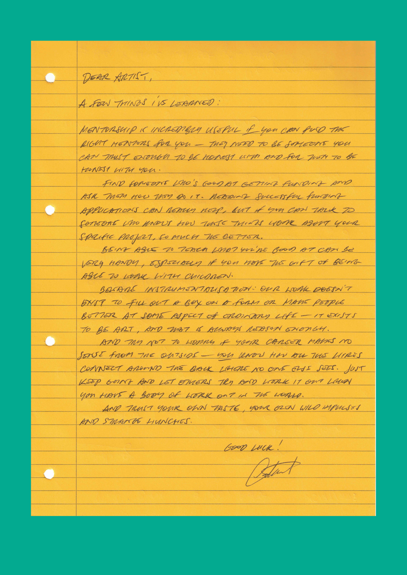 Cathal McGuire's letter to artists