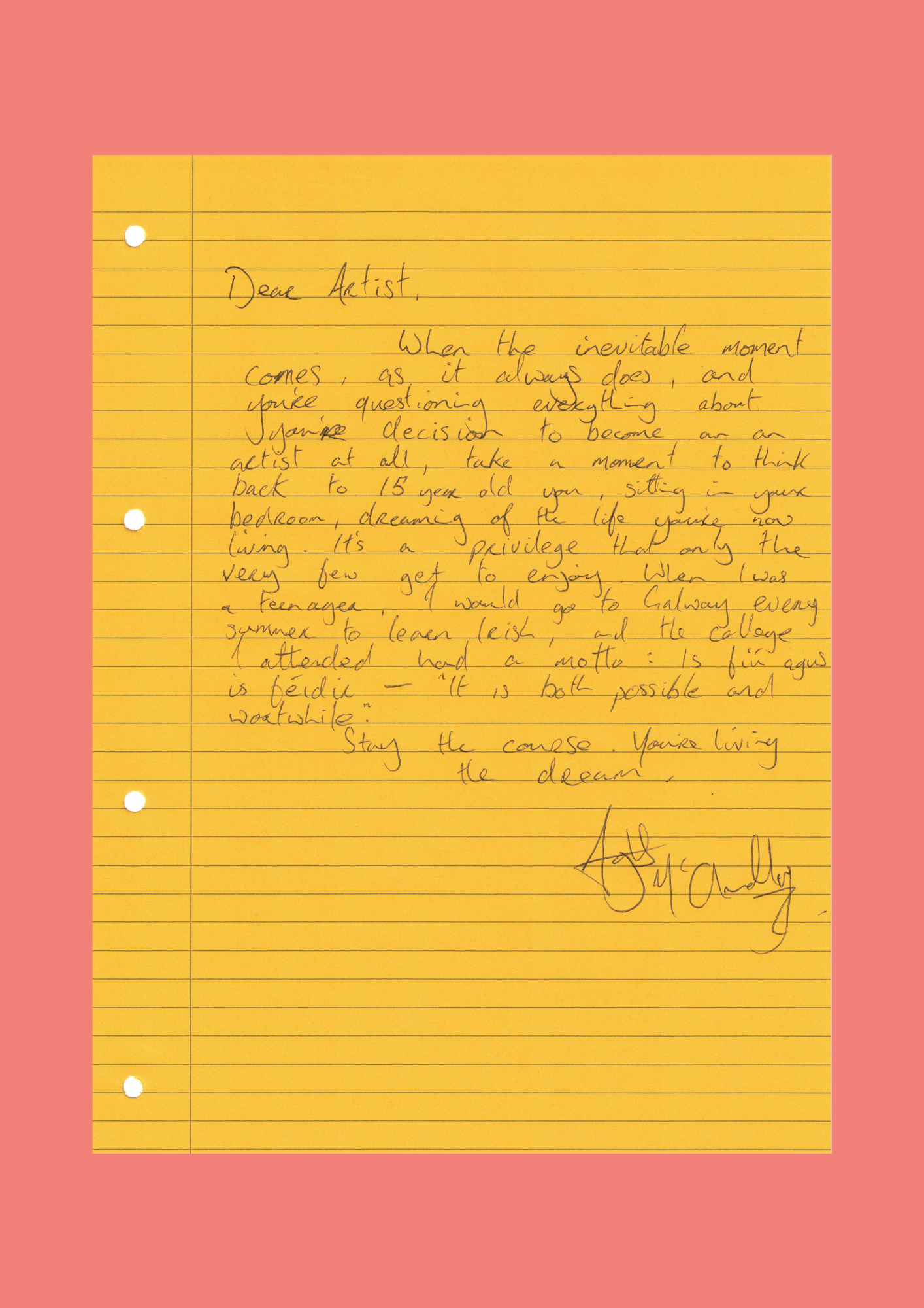 A handwrittern letter by Aonghus Óg McAnally