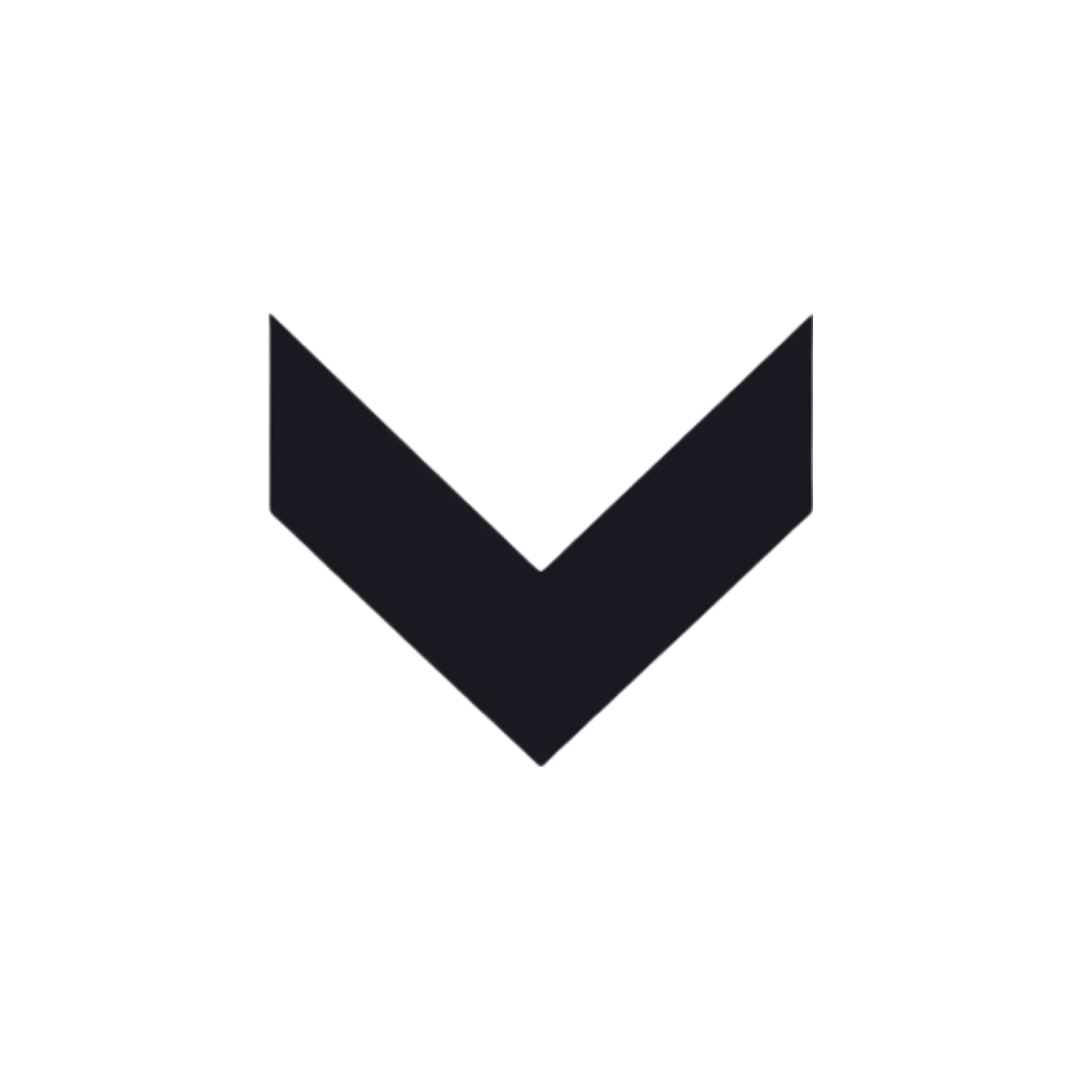 Black 3D checkmark logo on a black background.