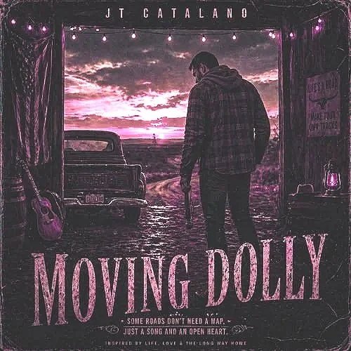 Moving Dolly by JT Catalano is a heartfelt country vocal forward two-step with acoustic rhythm, brushed snare, upright bass, fiddle hook, pedal steel, moving-day imagery, and clever Dolly wordplay.