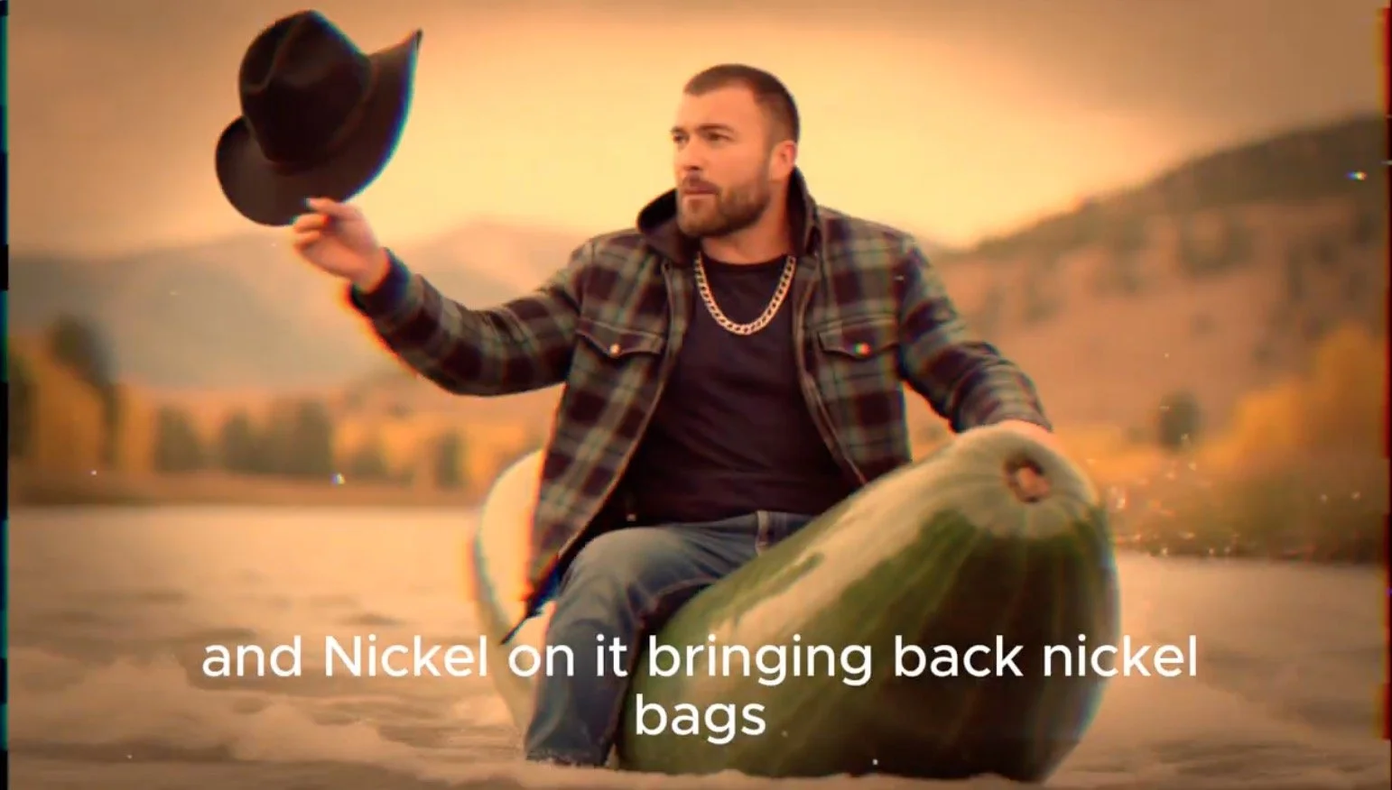Whiskey Neat, Pickle Back - JT Catalano Riding a Pickle Raft Down a River With a Cowboy Hat in his hand in the air as if t was a Bull Riding Event