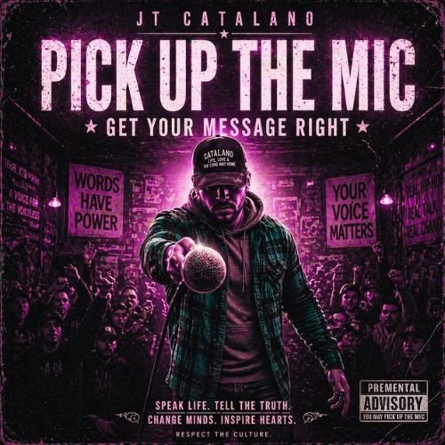 Pick Up The Mic by JT Catalano is a motivational hip-hop mission anthem with chant-hook energy, fast-flow bars, spiritual urgency, message discipline, and speak-your-truth fire.