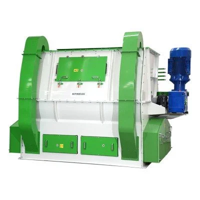 Industrial machine with green and white color, featuring a blue motor on the right side.