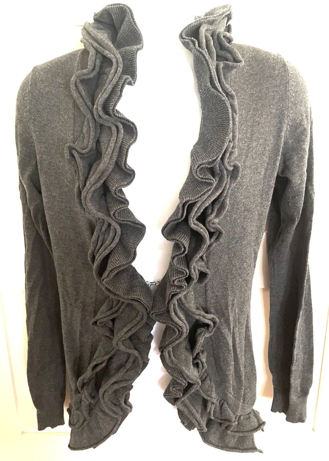 prince of theives women's large ruffle cardigan in grey