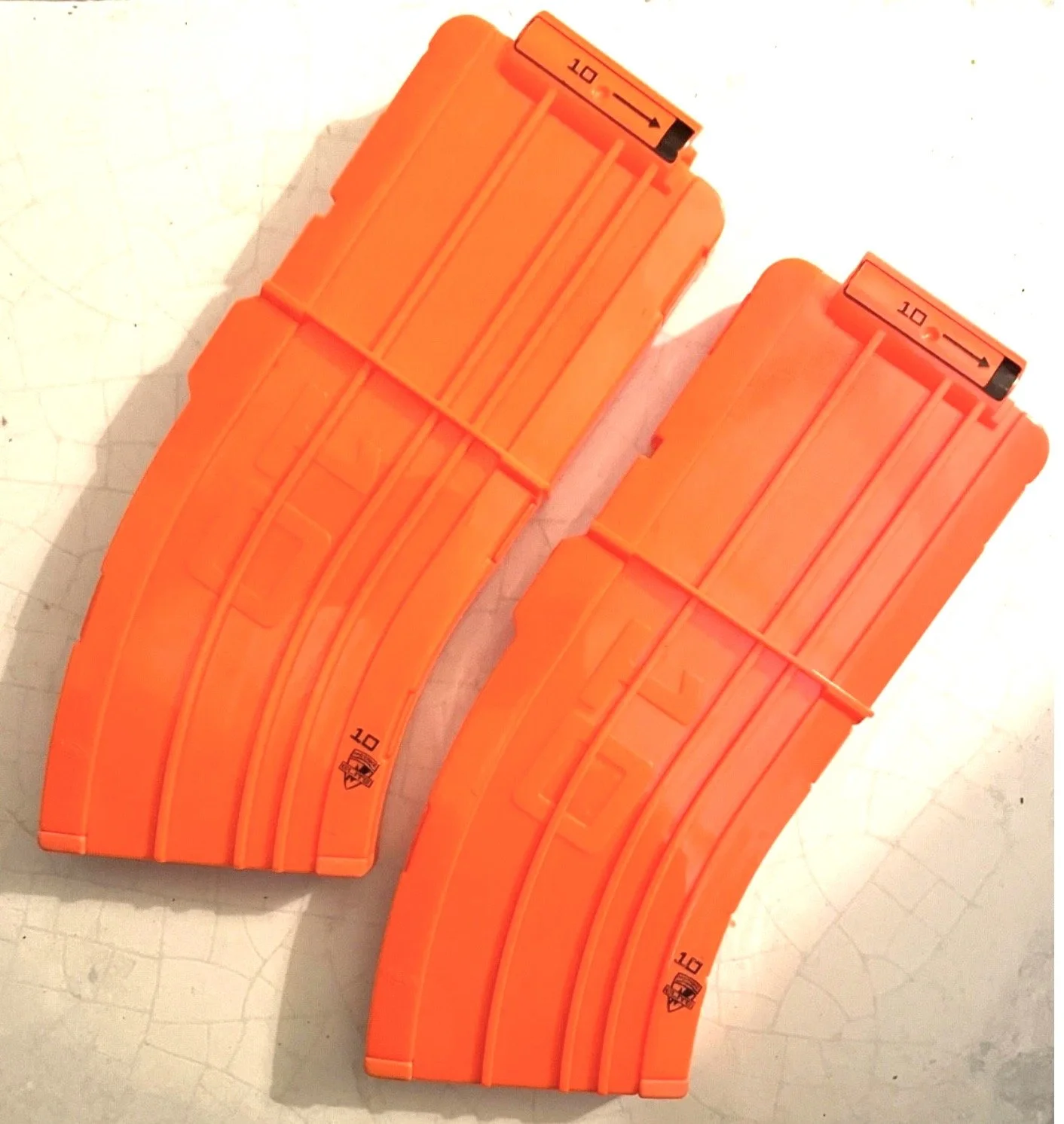 Nerf N Strike Elite 10 Round Magazine Ammo CURVED set of 2 Cartridge Clips Orange