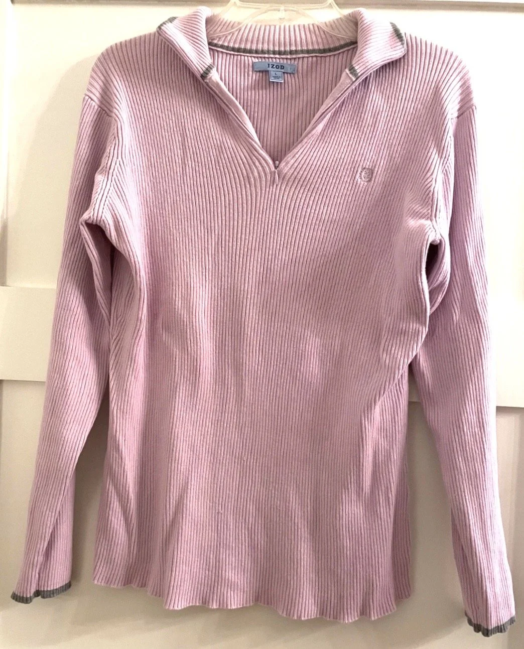 IZOD women’s large sporty Quarter-Zip Pullover sweater lavender and gray