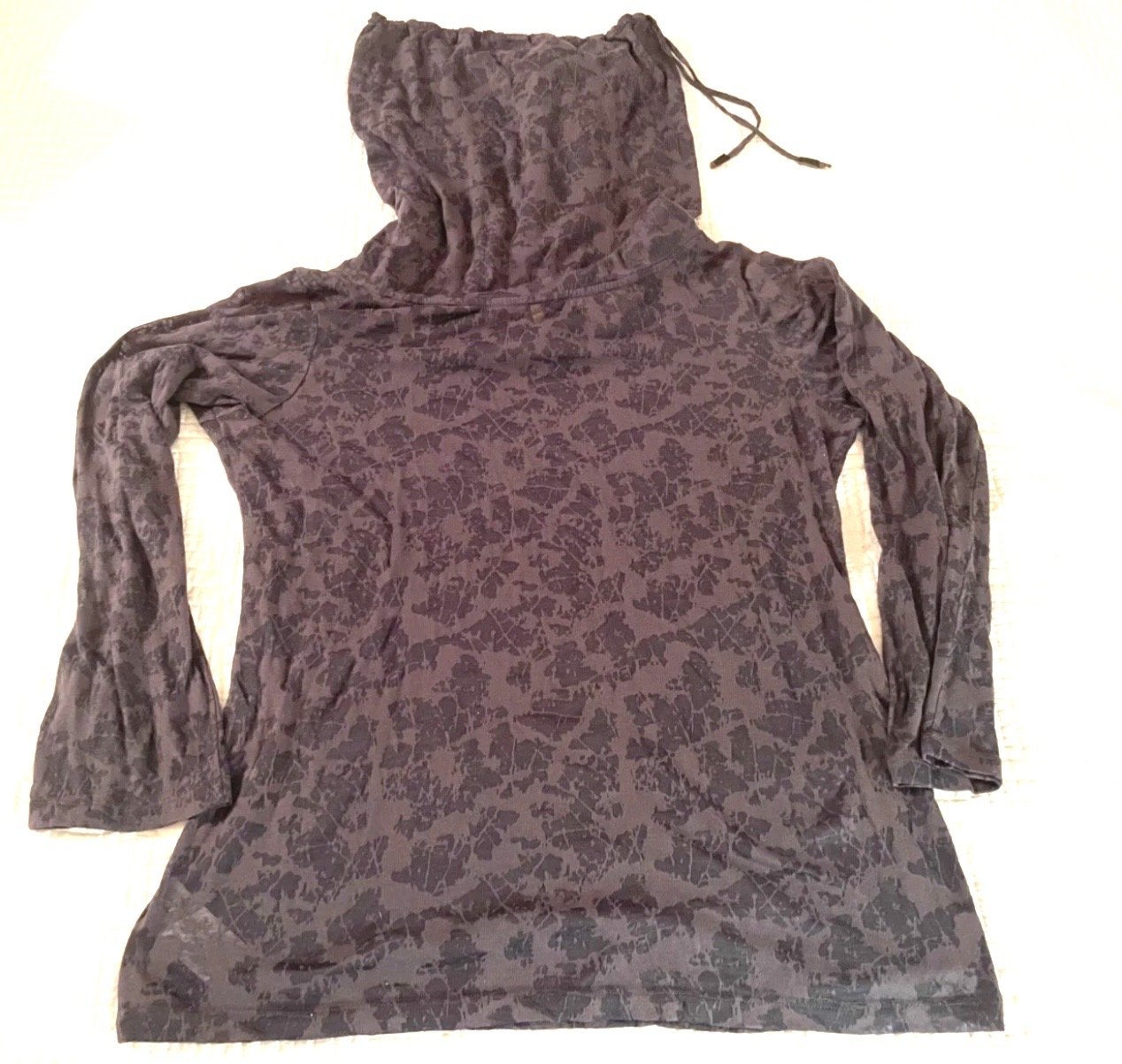 LOLE Women's Size L Gray Pull Over burn out semi sheer Cowl Neck top