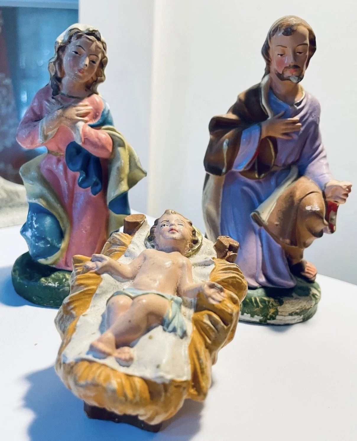 The Holy Family vintage Christmas nativity composite Fontanini Jesus, Mary and Joseph figures