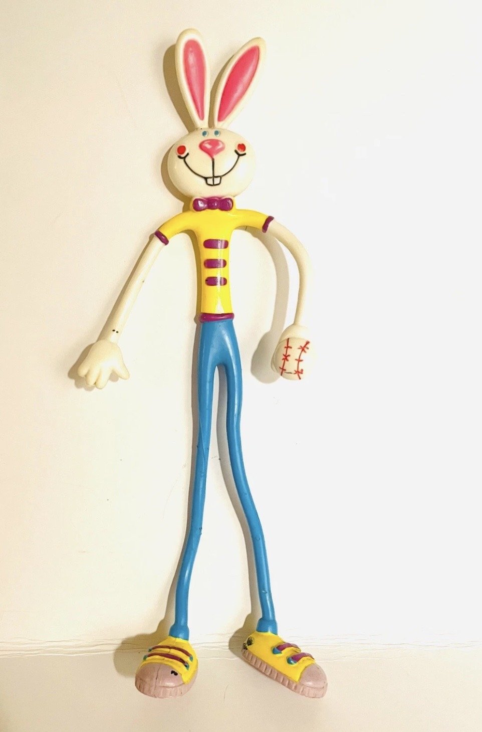 Bendable Wire Rubber Easter Bunny Rabbit w Baseball 11" tall