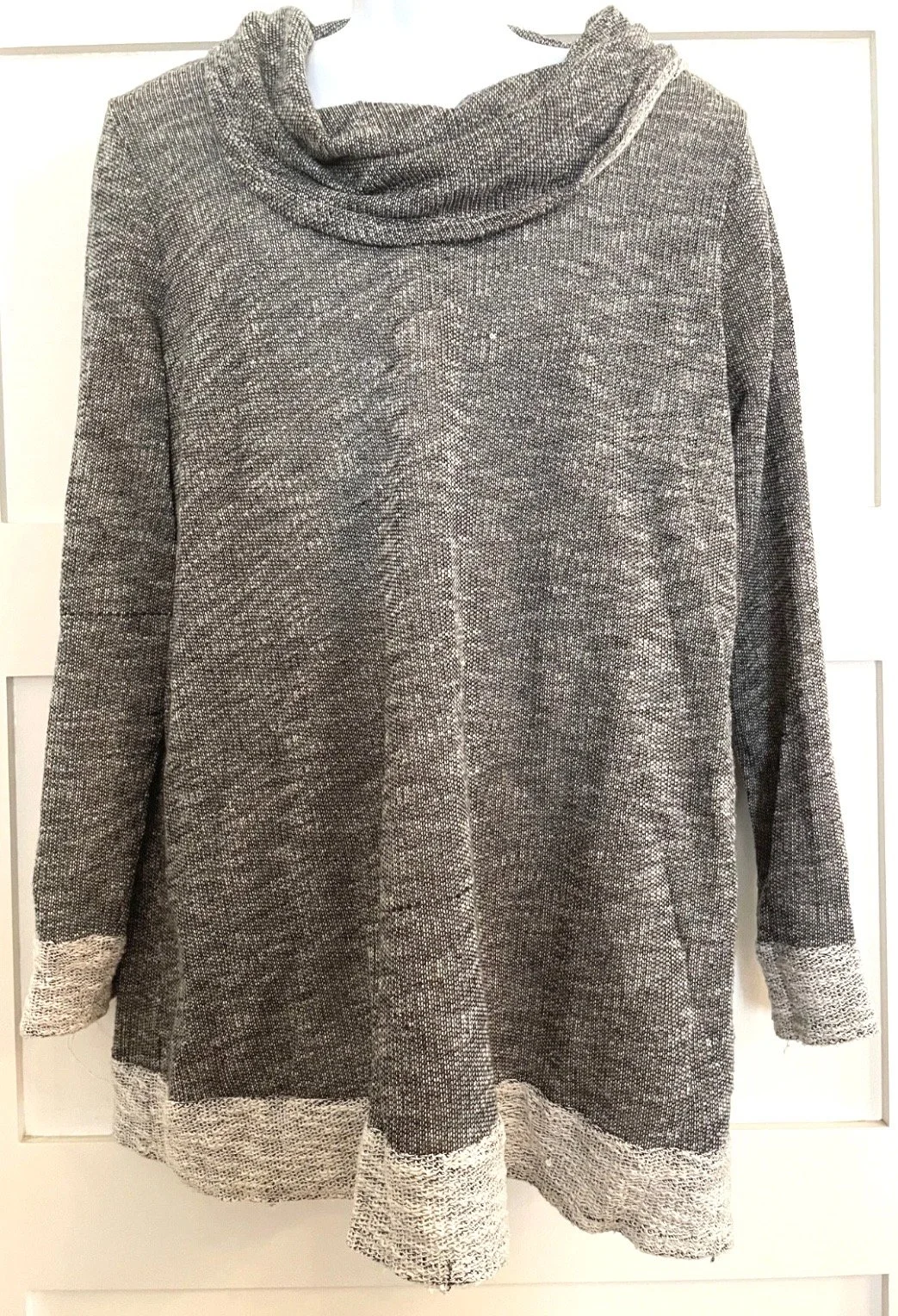 AB Studio women's XL  cowl neck pullover tunic length sweater in grey, fashion exposed seam
