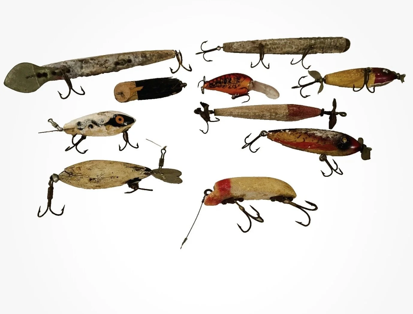 Vintage HANDMADE Fishing Lures lot of 10, perfect for decorating a fisher-man cave