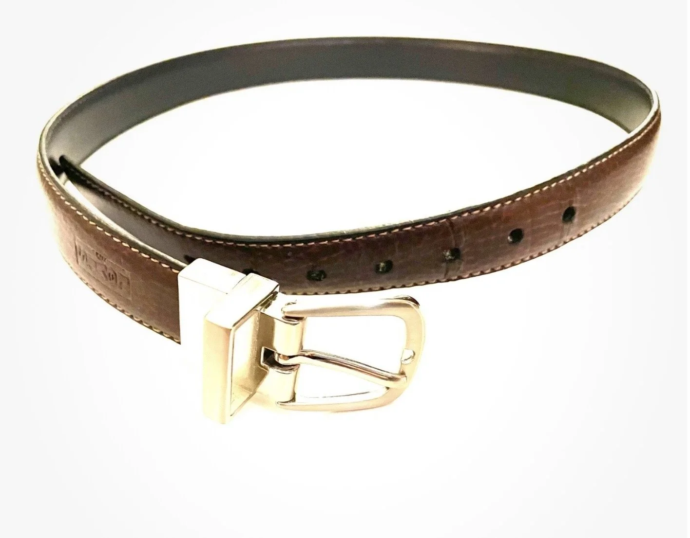 LEVI STRAUS & CO size medium 26-28 Brown SYNTHETIC LEATHER and silver dress belt