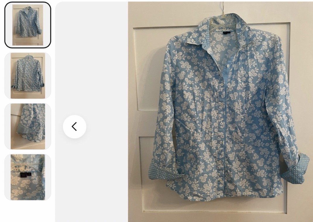 BODEN floral blue and white Cotten blouse, women’s size 16 US