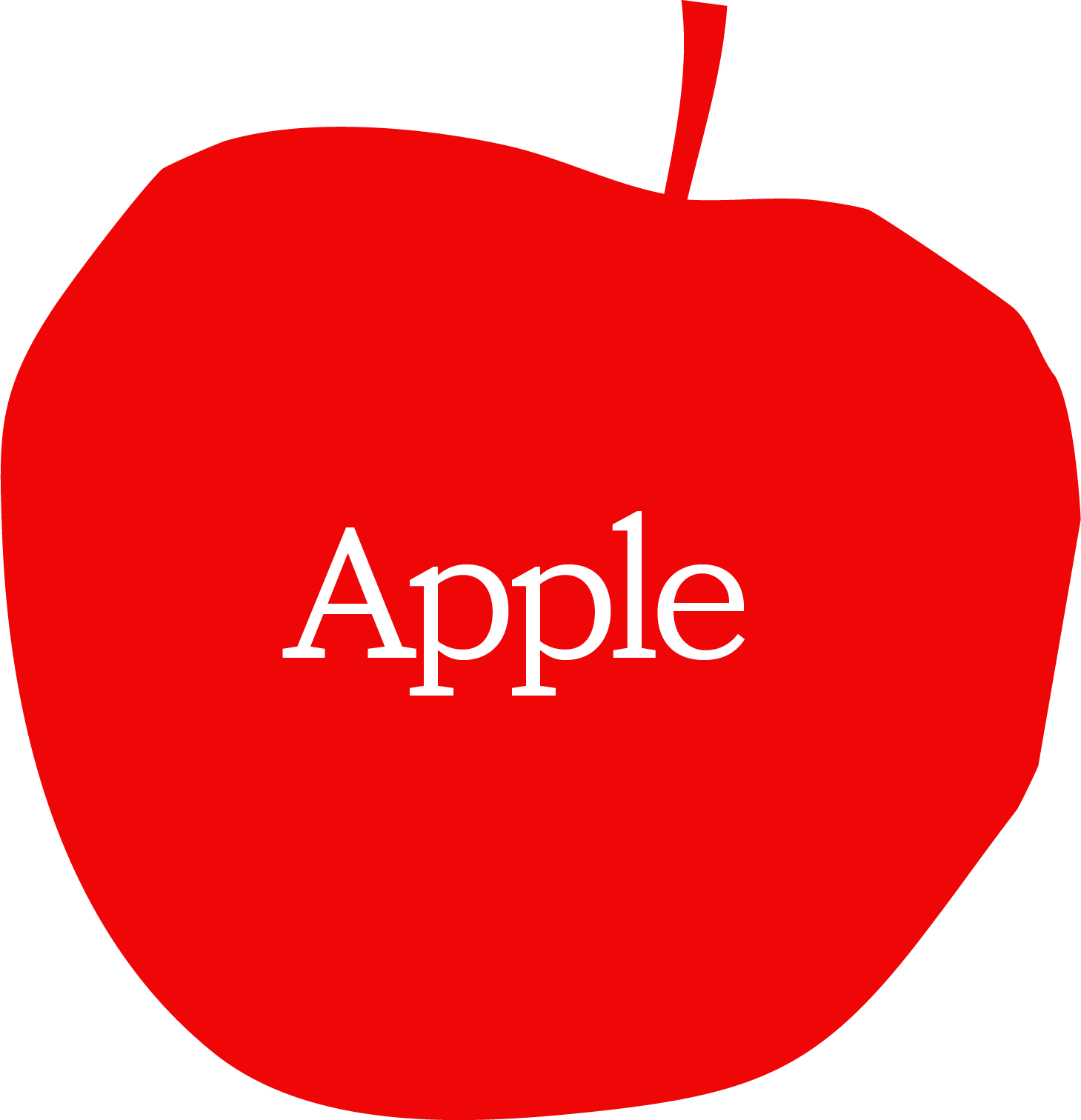 Red apple with the word 'Apple' written in white text in the center.