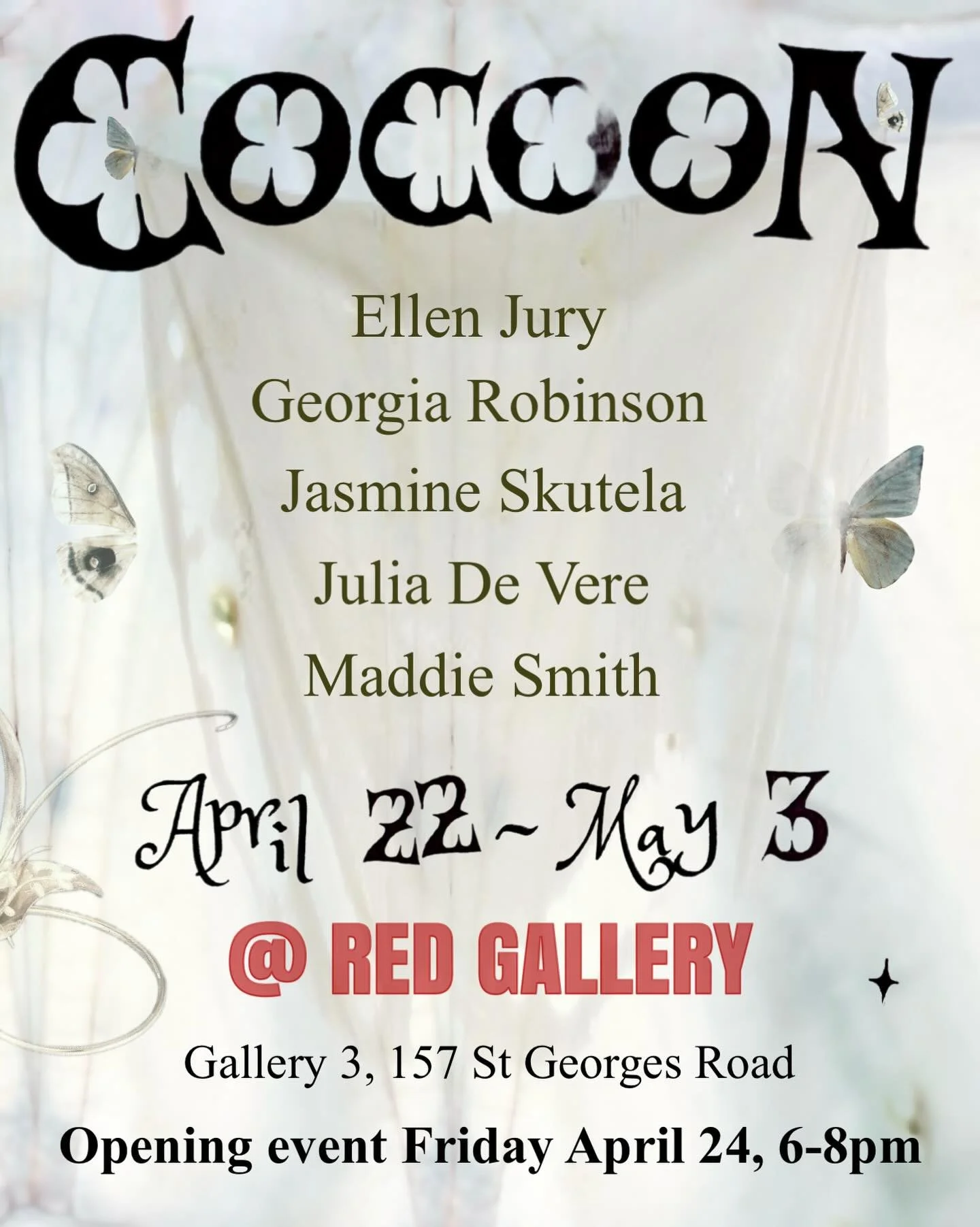 These wonderful ladies and I are putting on a show at Red Gallery from April 22 to May 3rd. Opening event is April 24th.
From all our practices we managed to tease out a theme of cocooning oneself, which we took to refer to isolation as ritual and co