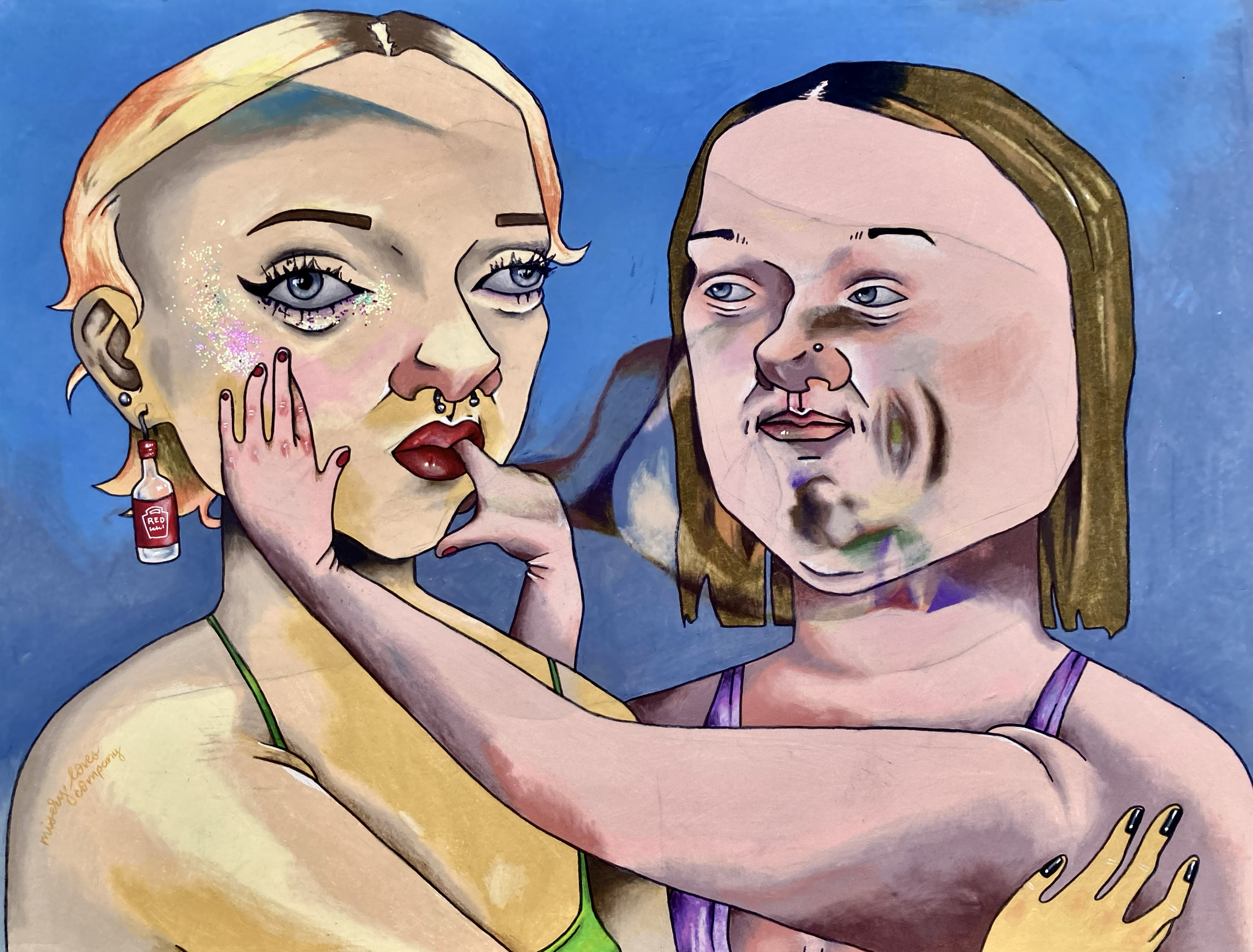 Misery Loves Company, Watercolour, alcohol marker  and coloured pencil on paper, 2022