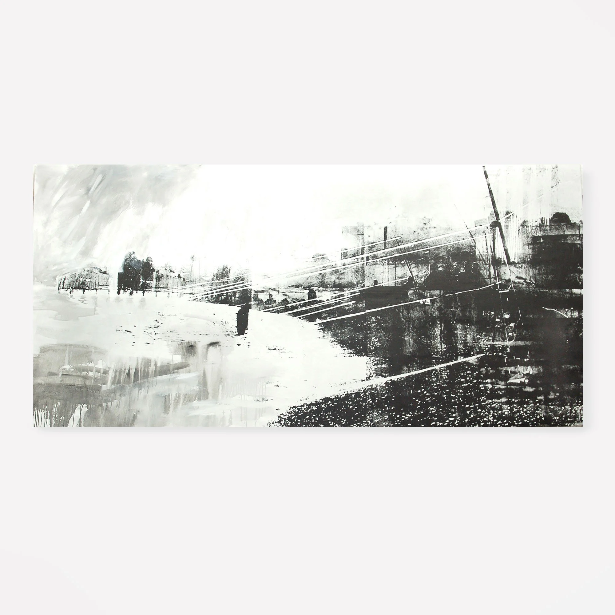 Rybáři,  tisk a olej, 290 x 150 cm