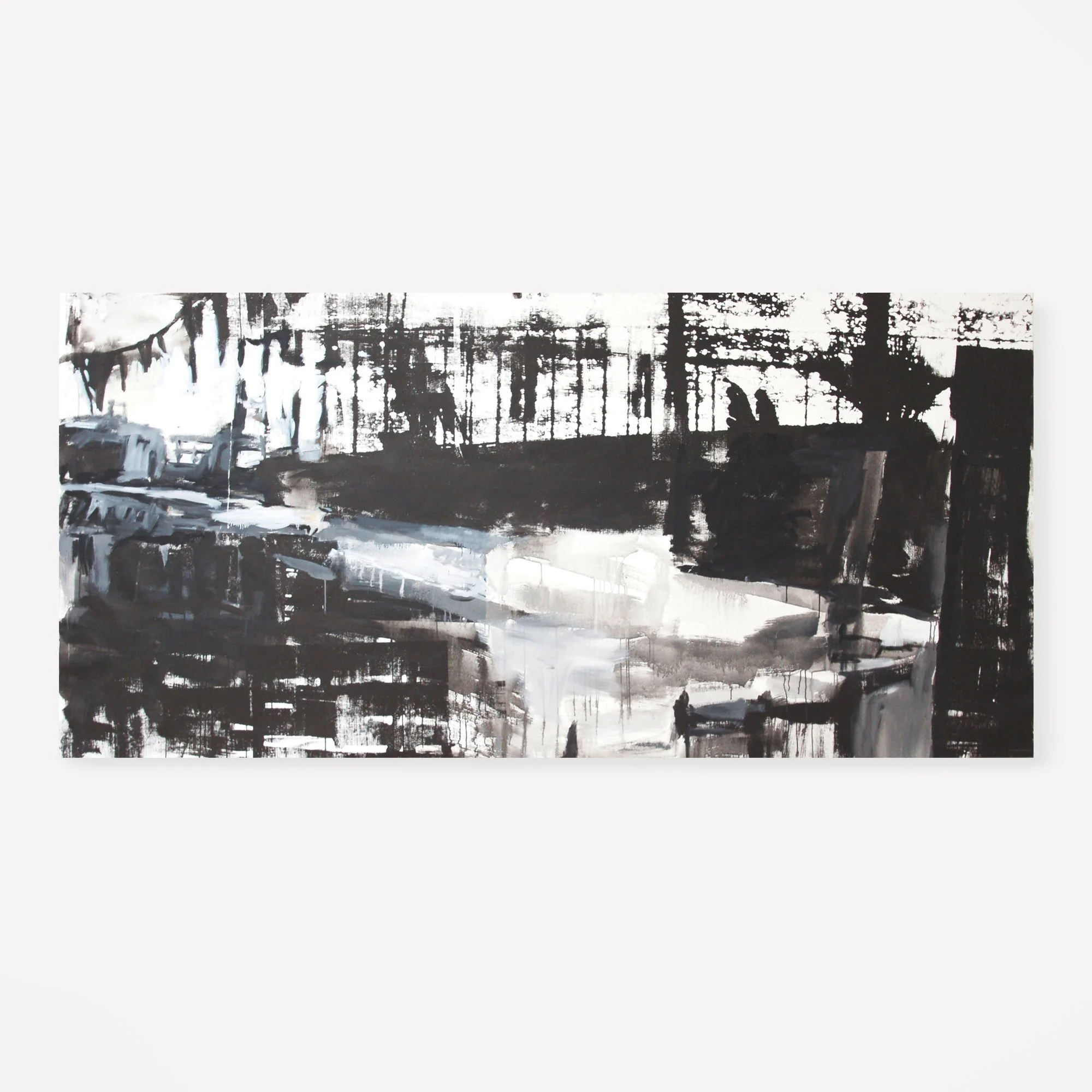 Pobřeží, tisk a olej, 290 x 150 cm