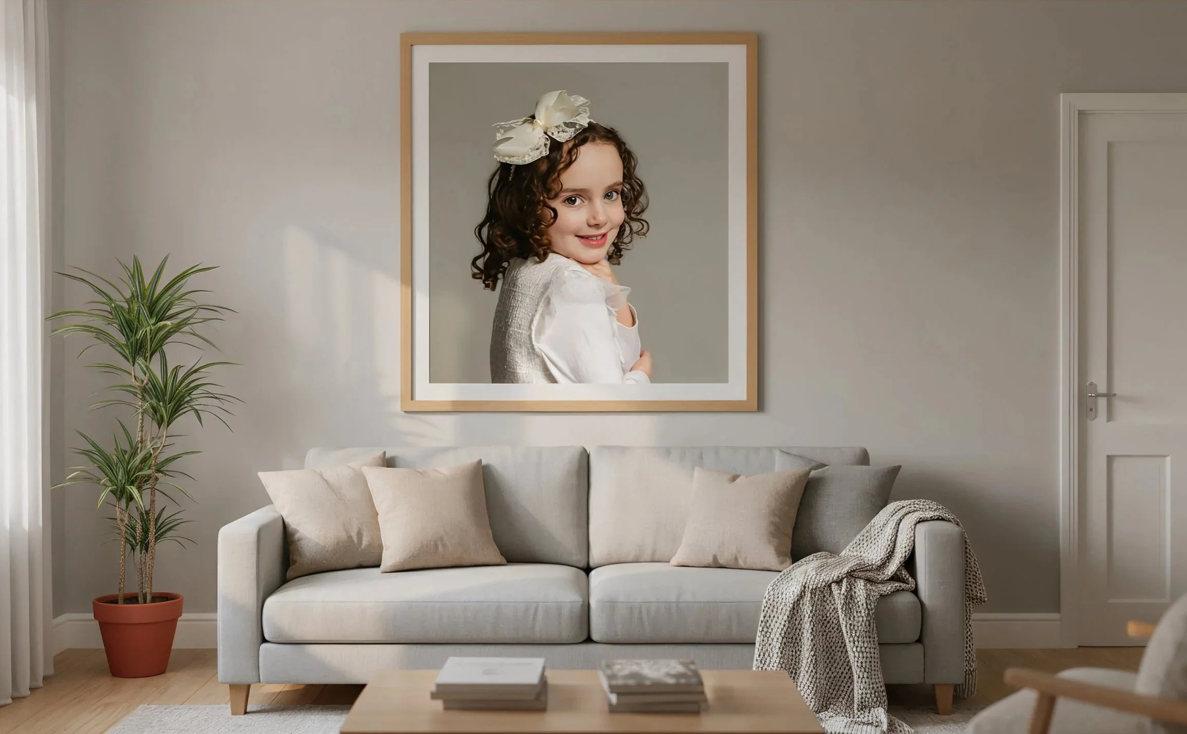 Fine art children's portrait displayed in family home photographed in Manchester