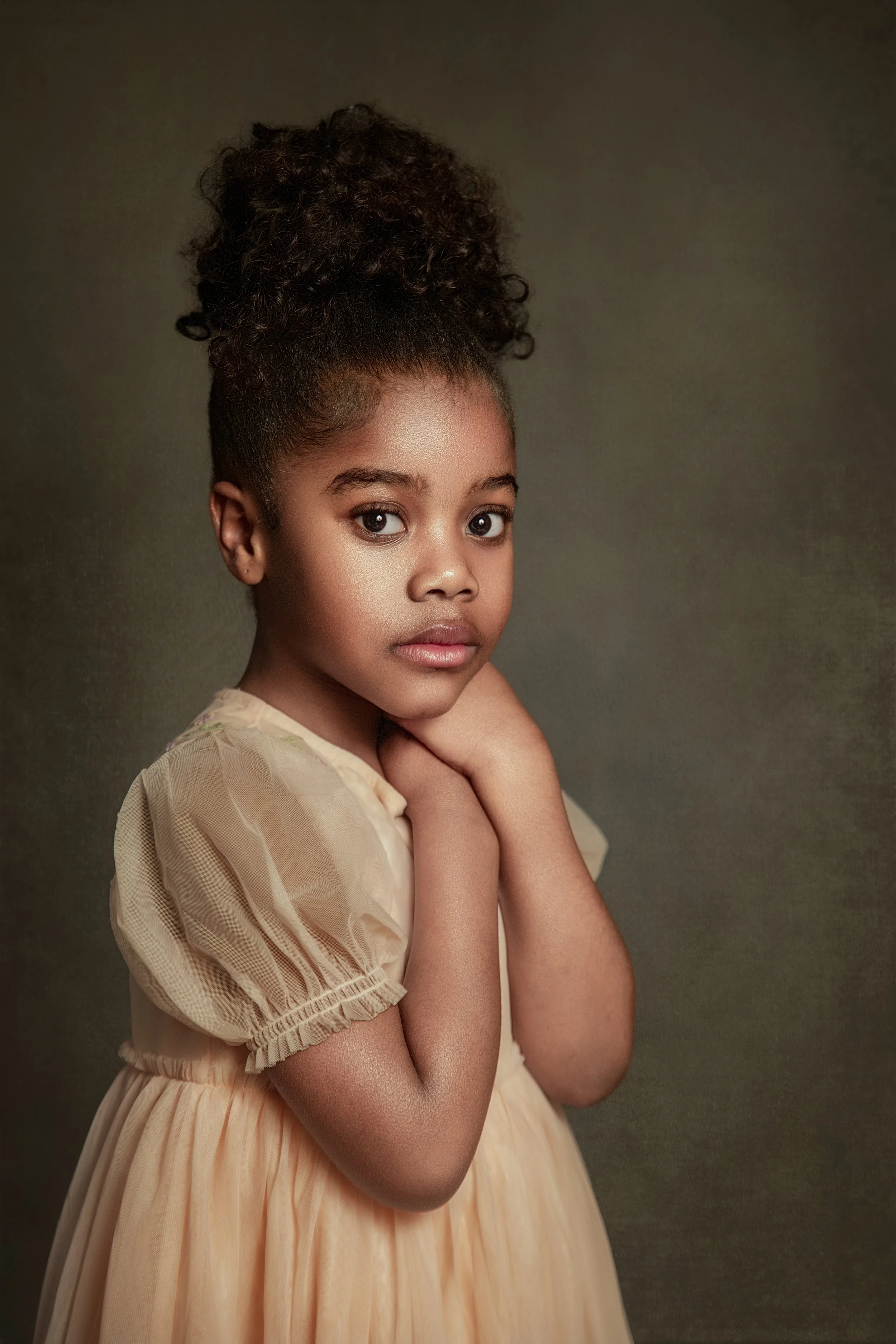 Fine art children's portrait of young girl with classic, beautifully styled fine art photography in Manchester