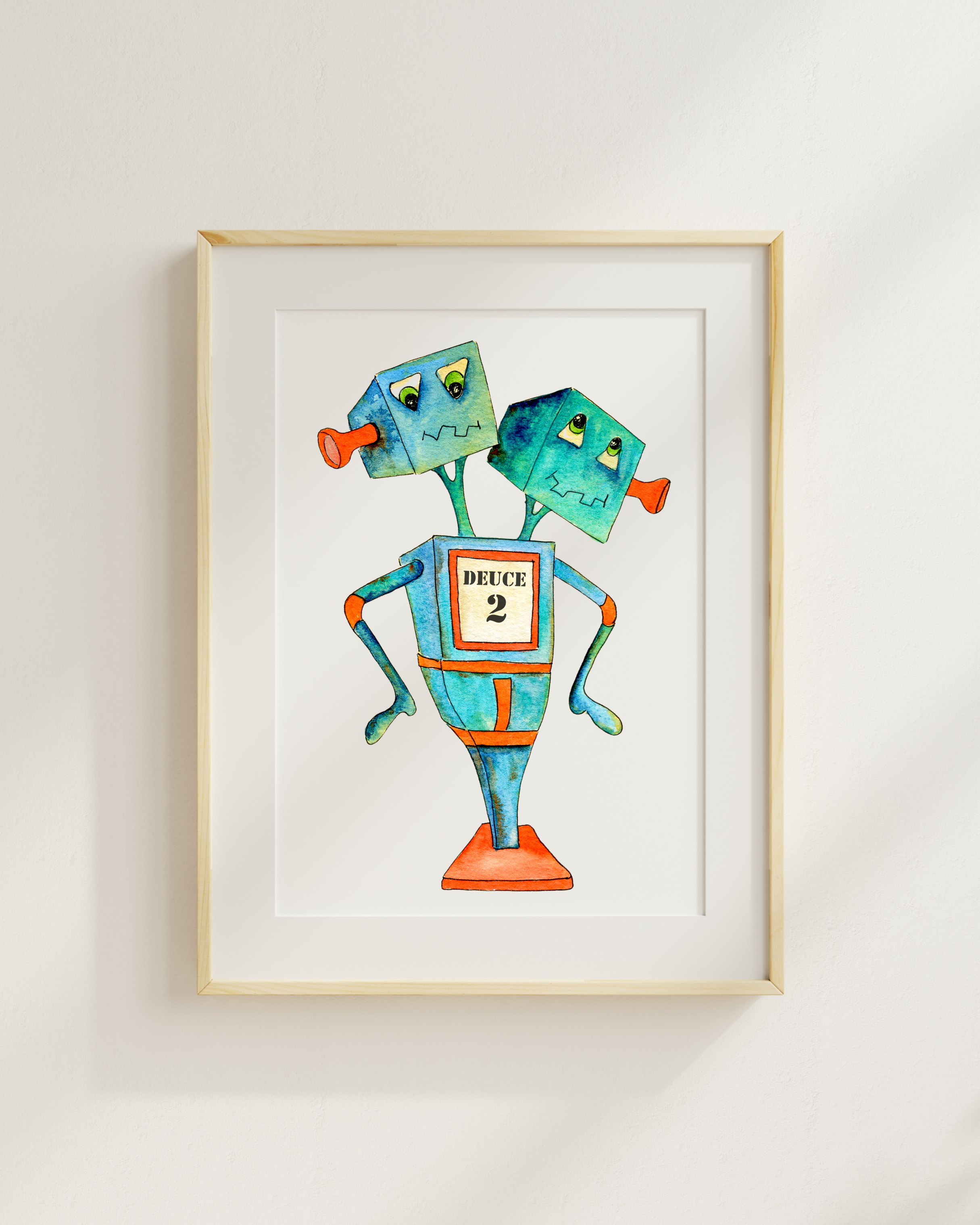 Deuce & 2:  Watercolor Robot Print