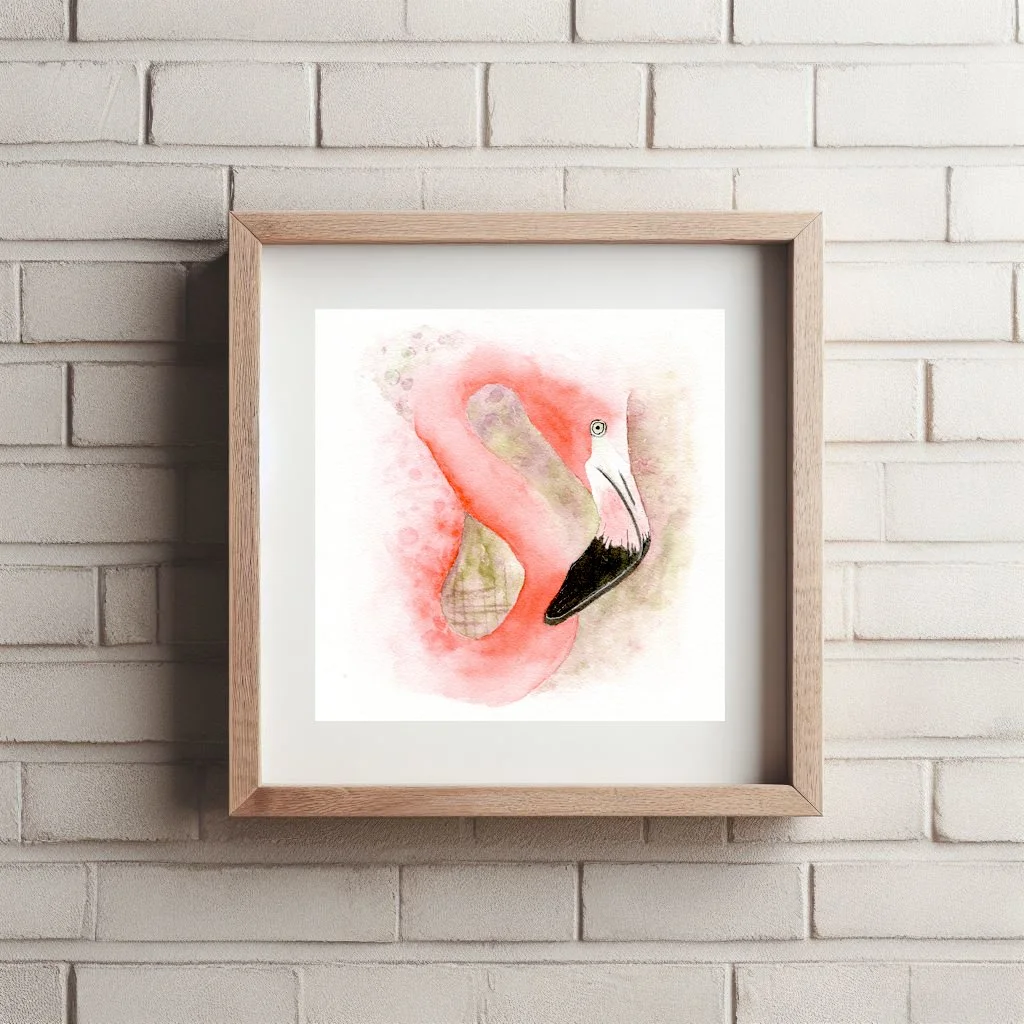 Pink Flamingo Watercolor Print