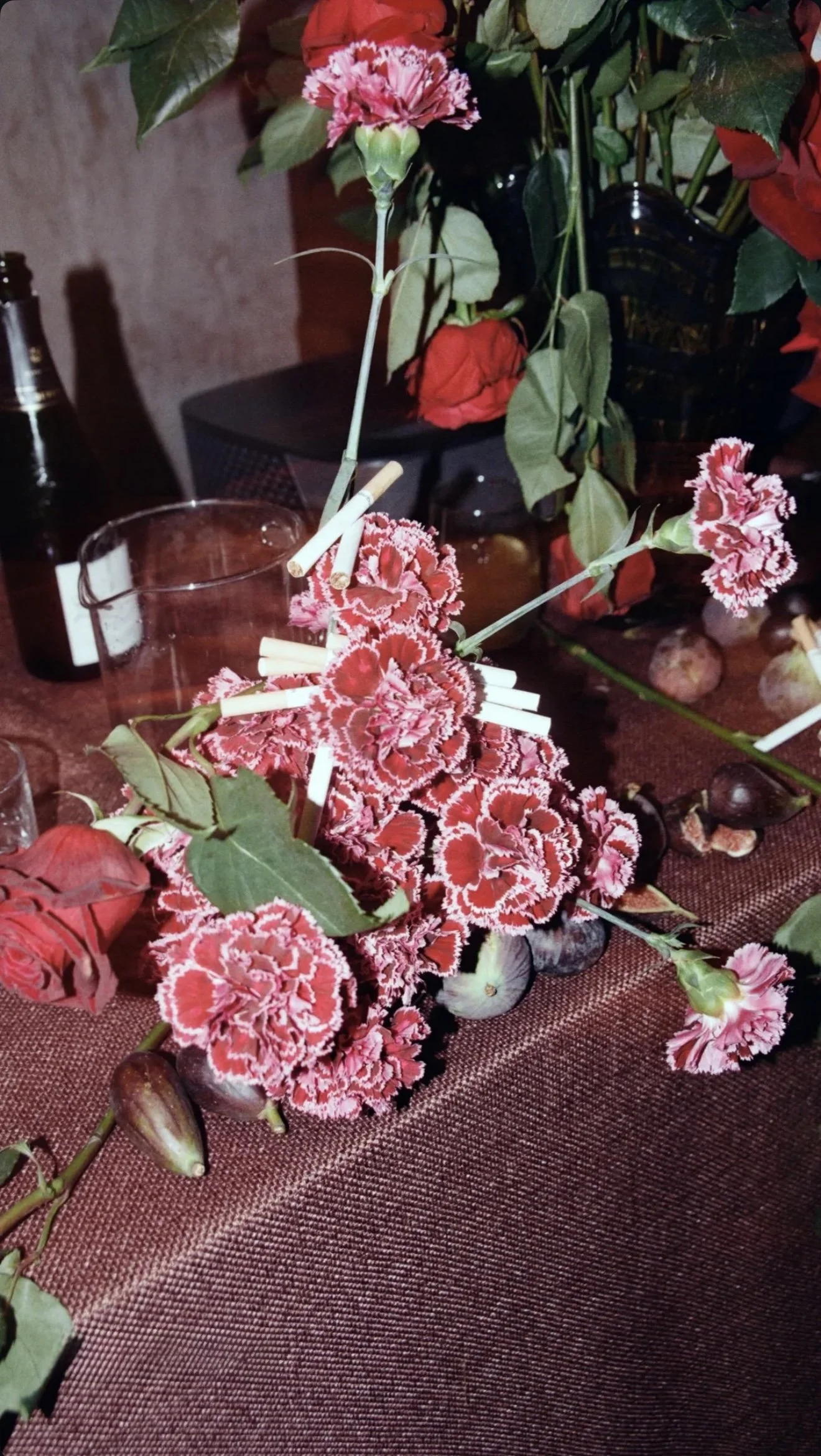 Red carnation flower arrangement event styling bar flowers.JPG