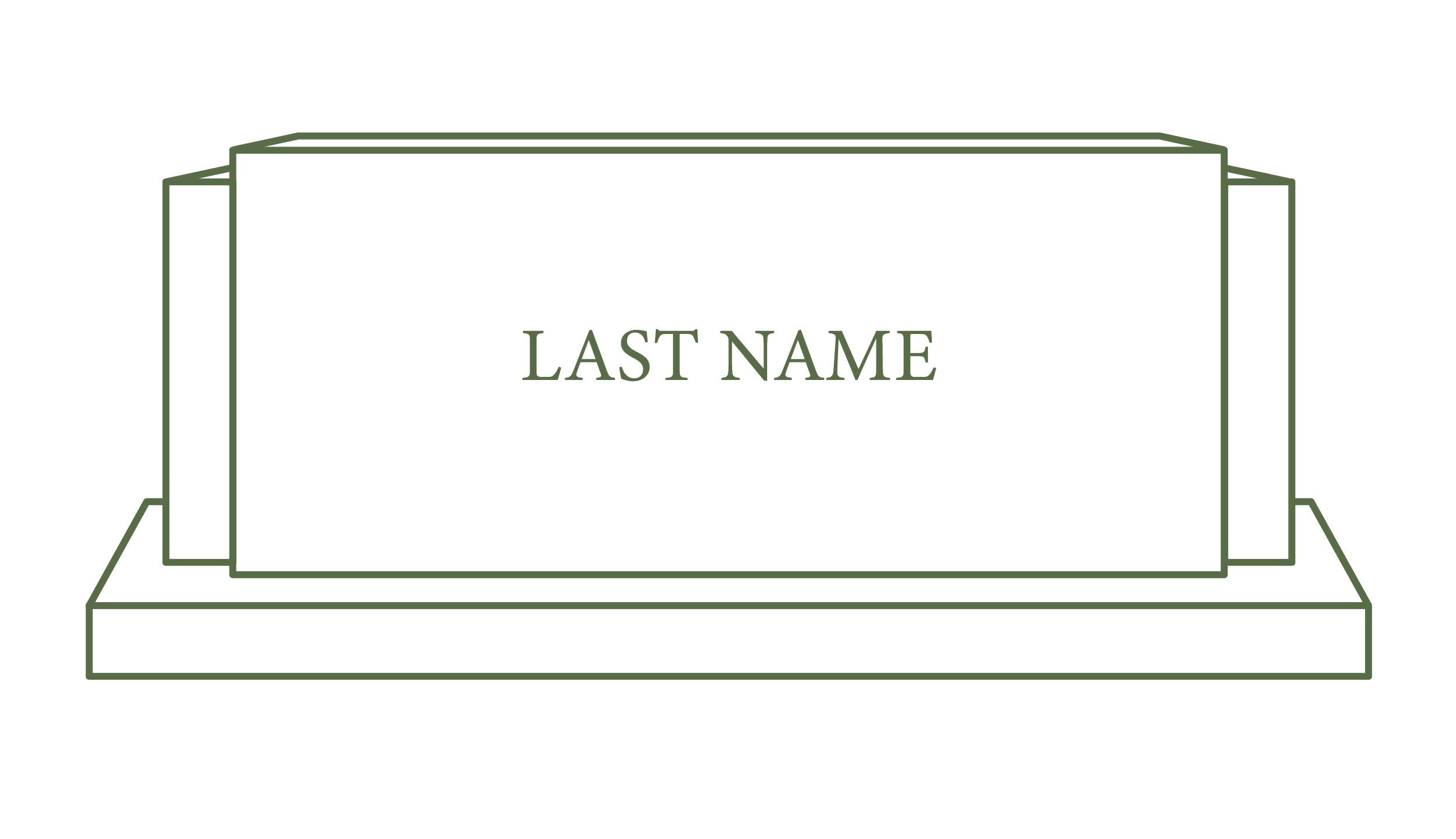 Illustration example of an upright family monument memorial design, displaying the last name.
