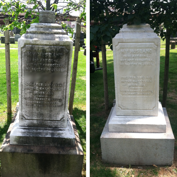 Cemetery monument restoration and cleaning service restoring a weathered memorial.