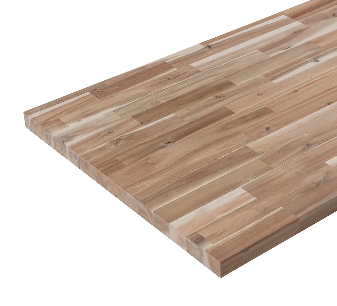 A rectangular piece of Acacia light-colored countertop wood.