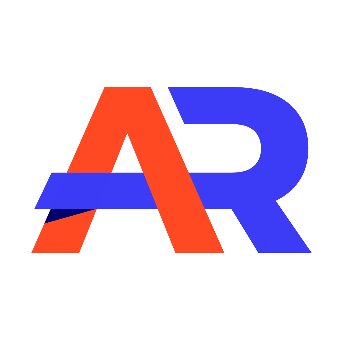 A stylized logo featuring overlapping red and blue letters 'A' and 'R' on a black background.
