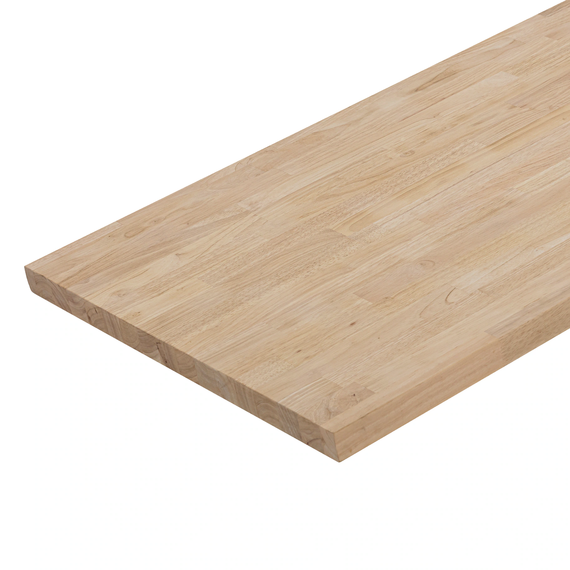 A rectangular piece of Hevea light-colored countertop wood.