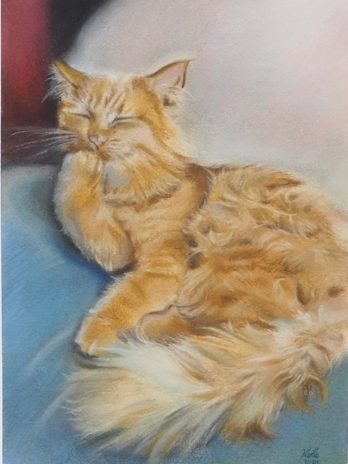 Cat on an armchair / Kissa nojatuolilla (A4)
Dry pastels / Kuivapastellit