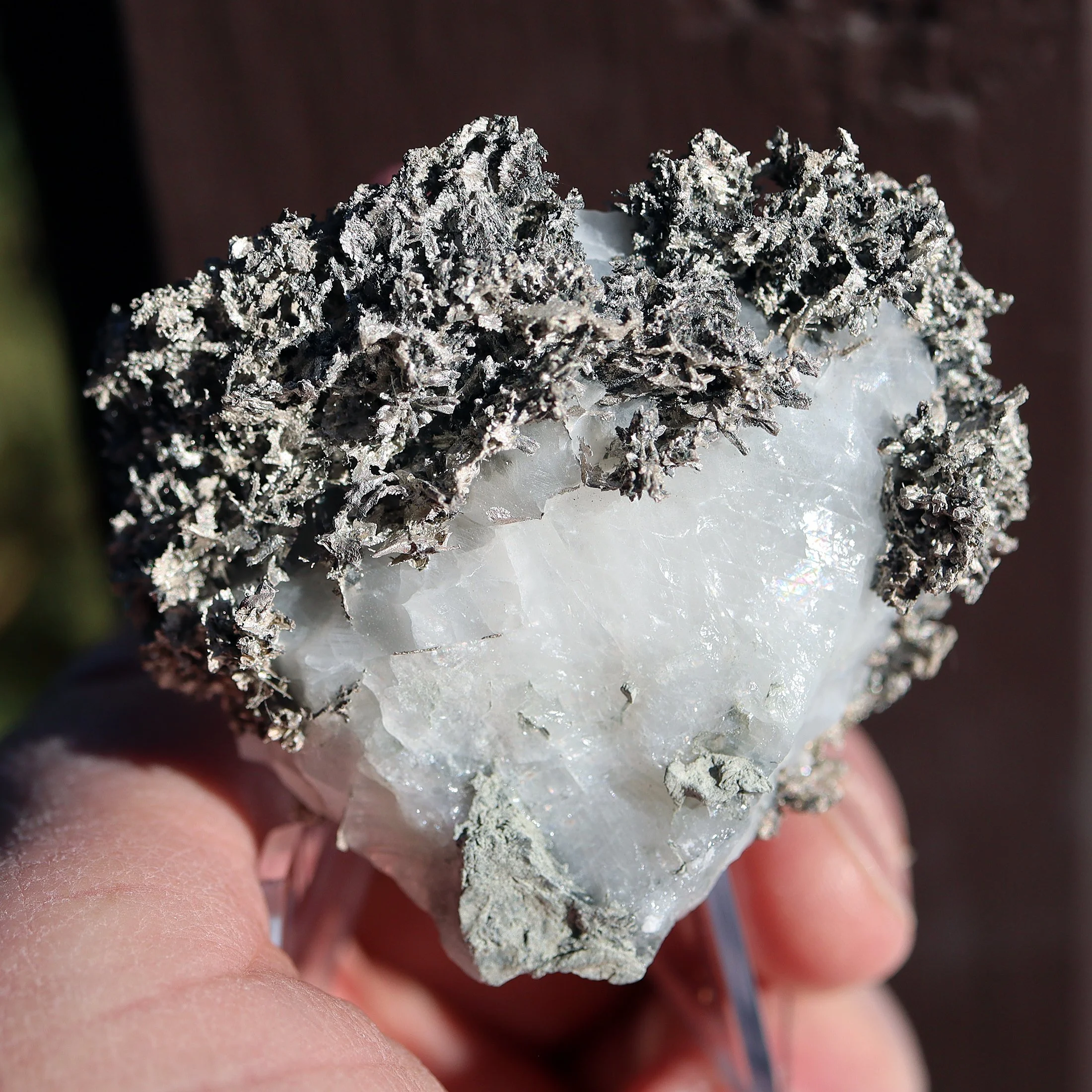 Native Silver crystals on Calcite. Bouismas Mine, Zagora Province, Drâa-Tafilalet Region, Morocco