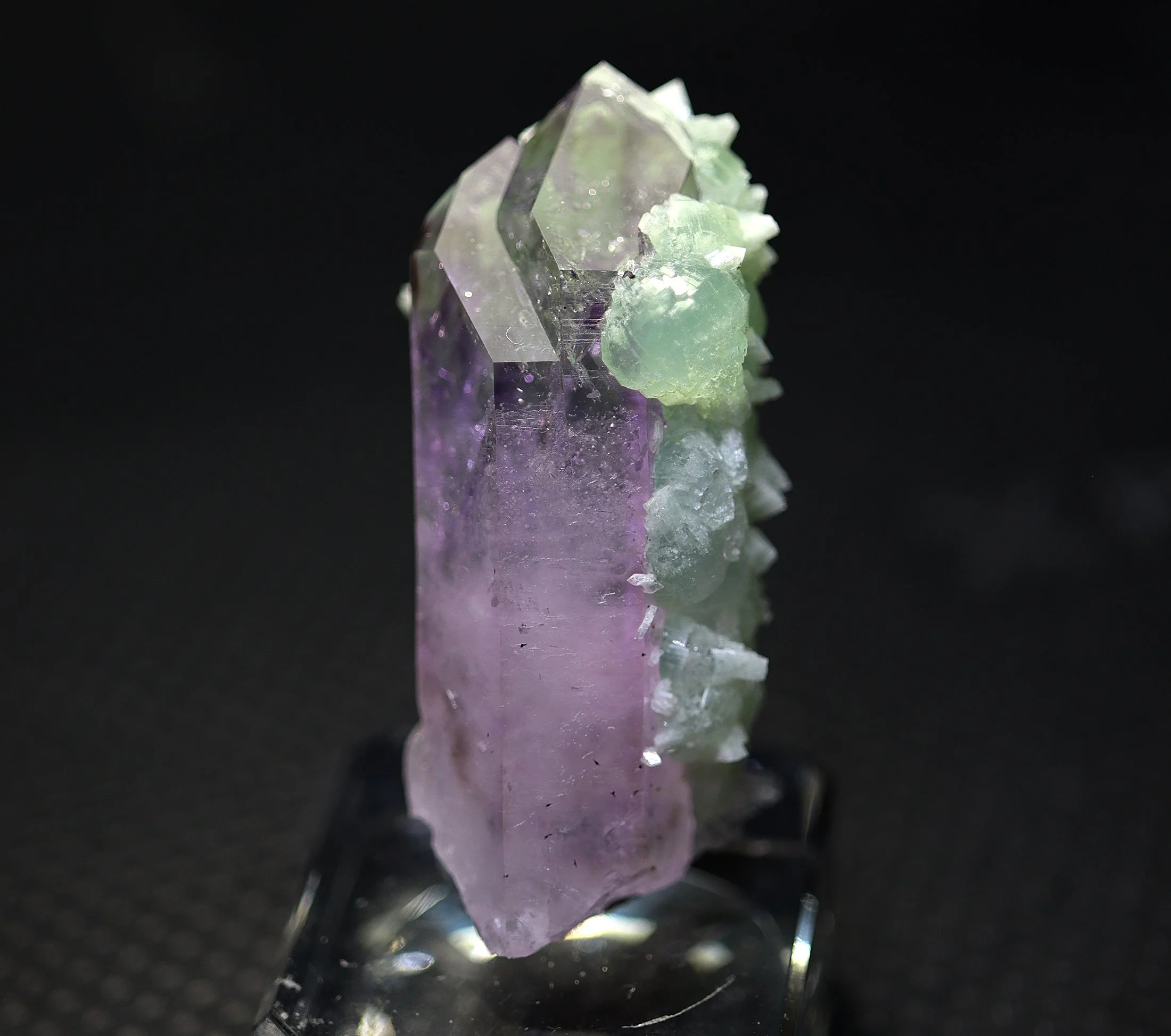 Amethyst Quartz with a Prehnite jacket. Streep Mine, Goboboseb Mountains, Erongo Region, Namibia. 38.2 gram