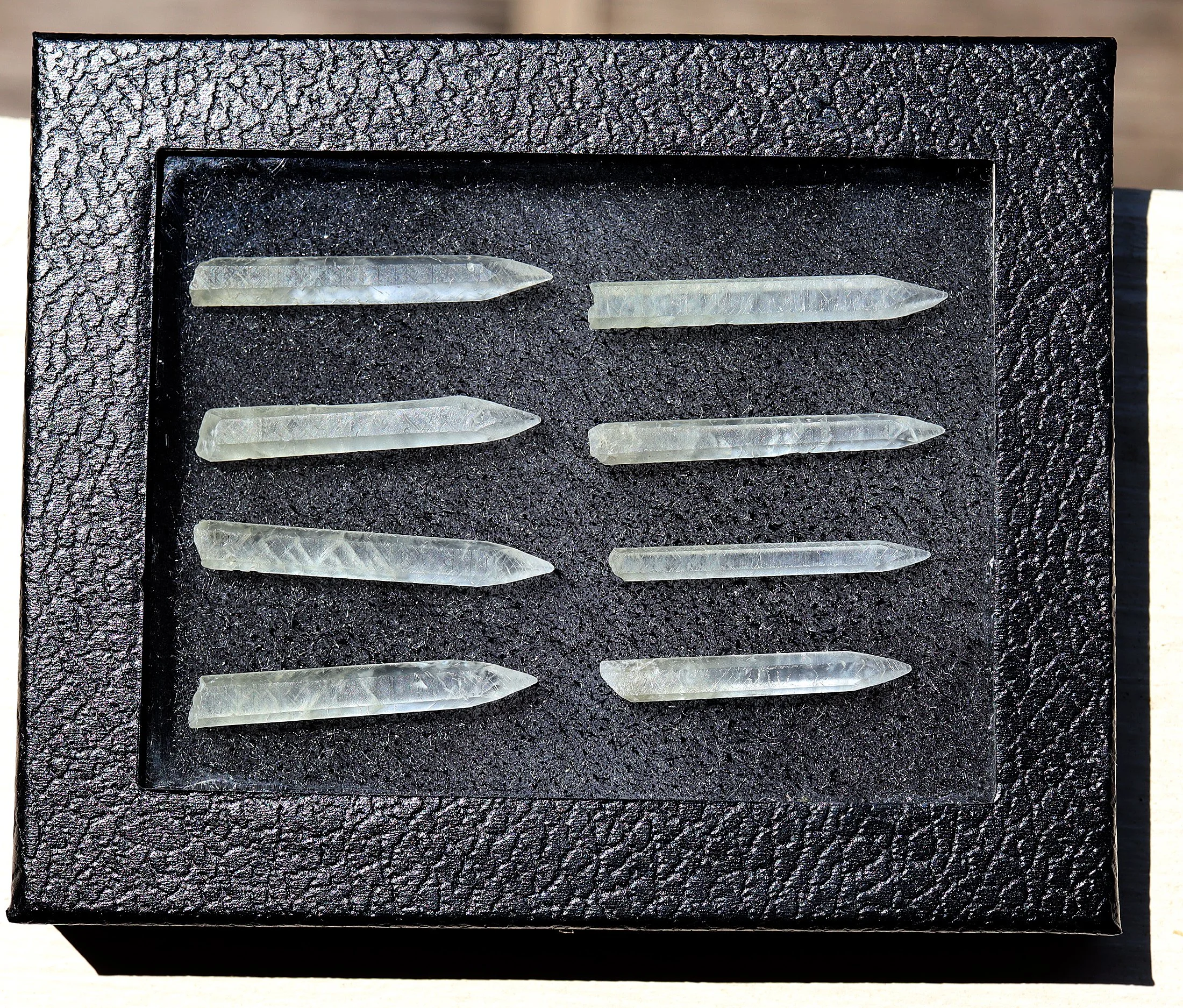 Natural Calcite points. 8 spear shape calcites. Found 10-4 1999, Northfield Massachusetts. Perfect