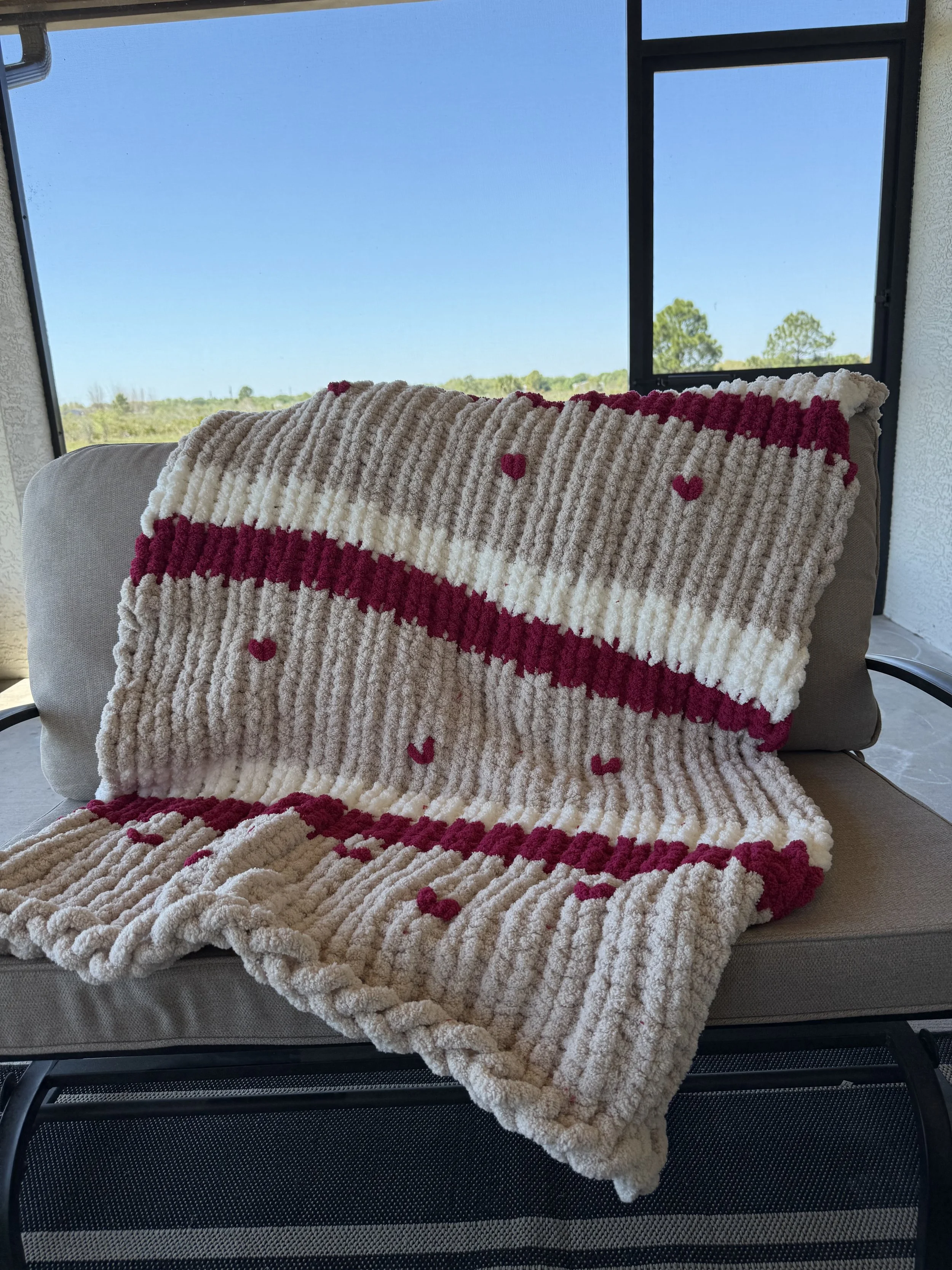 Scarlet, Beige, and Ivory Throw