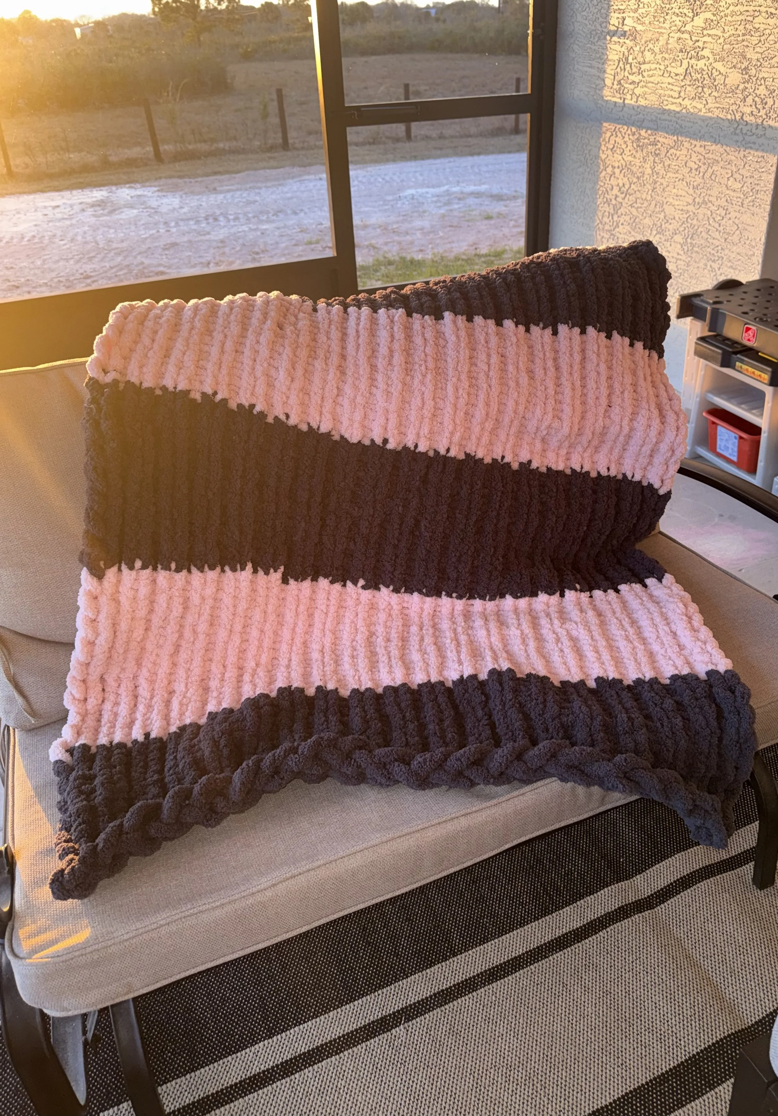 Pink and Charcoal Gray Throw