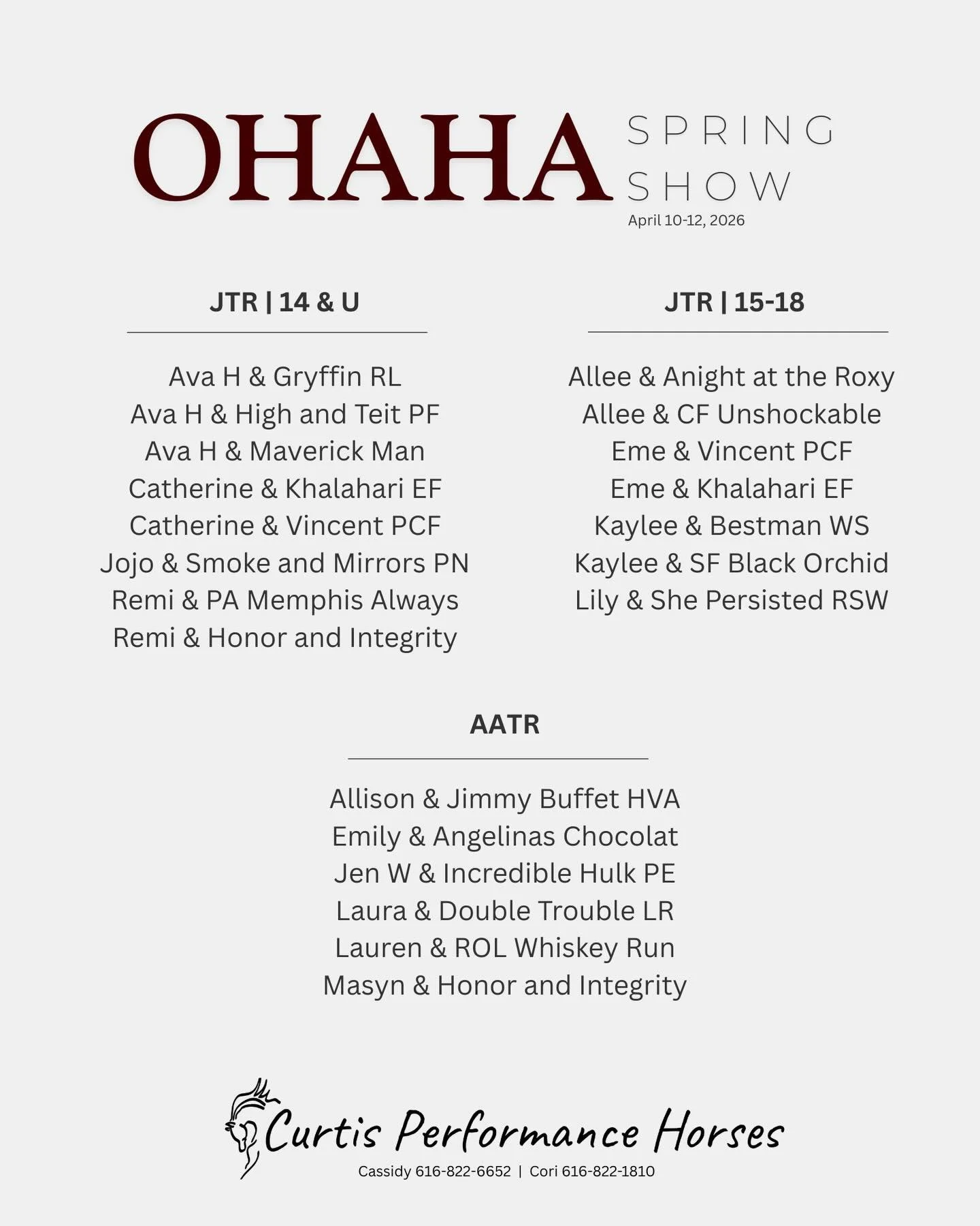 Good luck to all our ladies and horses this weekend!