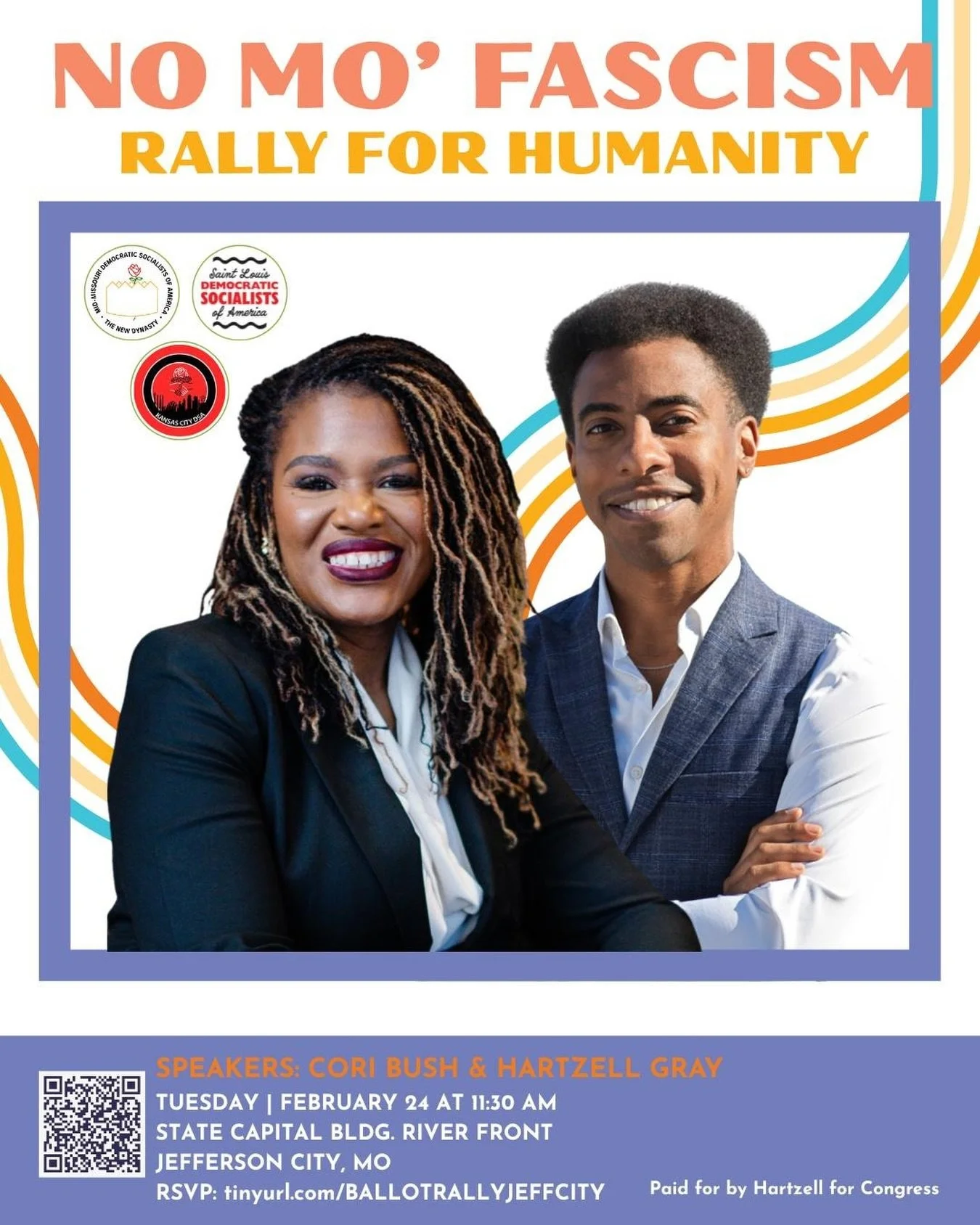 Join us Tuesday at the state capitol as Cori Bush (@coribush ) and Hartzell Gray(@hartzellforkc) file to appear on the Congressional ballot in 2026! These insurgent candidates stand for peace abroad, justice at home, and unwavering opposition to the 