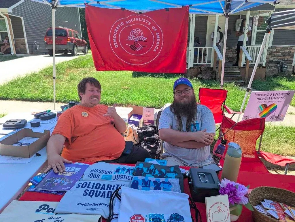 Great time today sharing a booth with our friends in Missouri Jobs with Justice Voter Action and Laborers' Local 955 at the In-Tact Queer/Labor Solidarity Block Party! Great music, wonderful comrades, and a message of solidarity and unity across the 