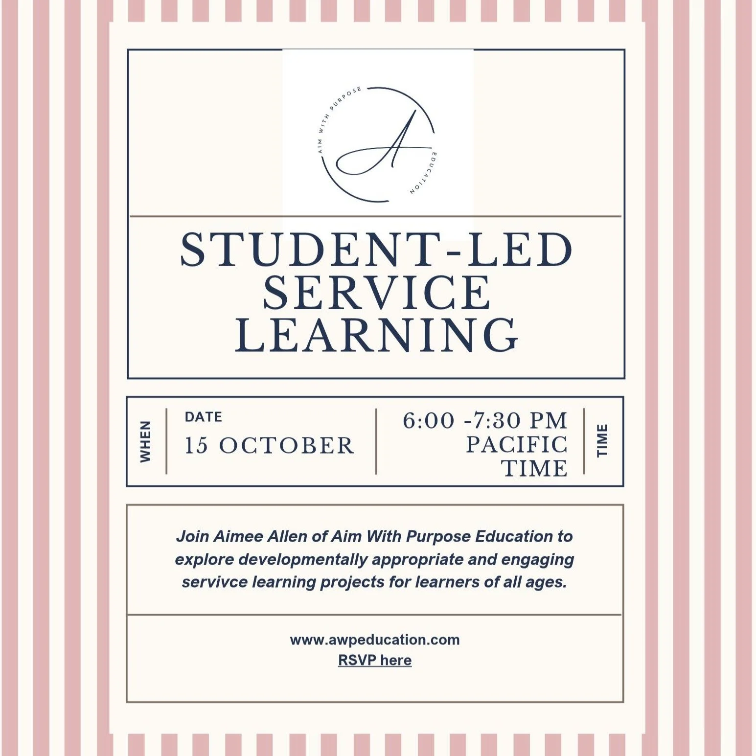 Hello educators!! 
Join me this Thursday evening via Google Meet for a FREE workshop: Student-Led Service Learning. This is for teachers and parents of children in preschool through middle school! Many ideas can be applied for high schoolers and beyo