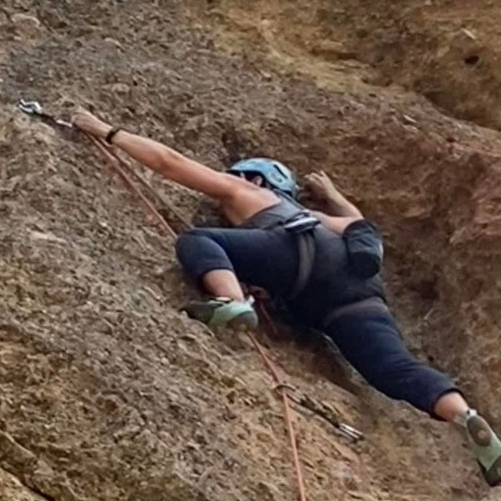 Steph George, LMT sport climbing in Oregon.