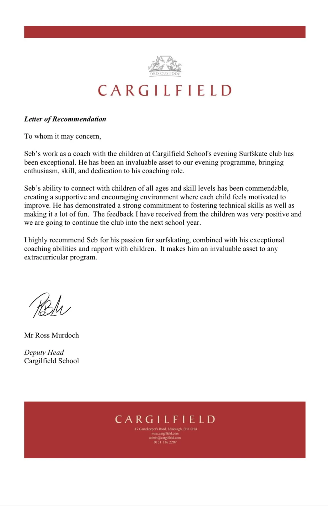 recommendation letter for surfskate