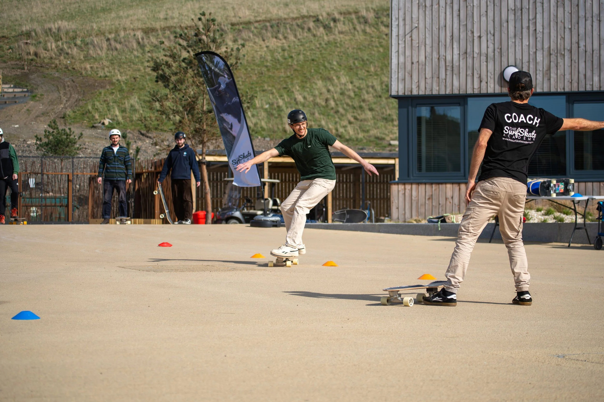 people learning surfskate at lost shore surfskate academy