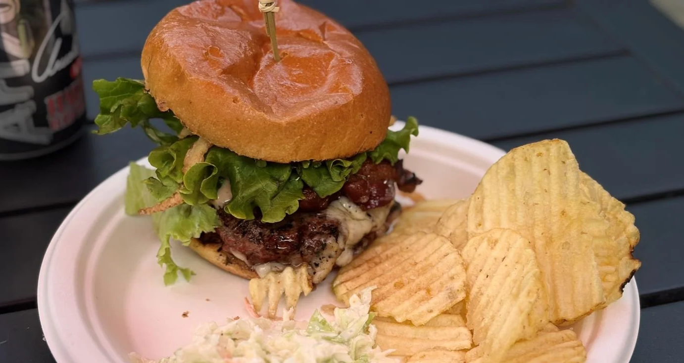 A juicy cheeseburger from Monday Tuesday Grill in Upper Jay.