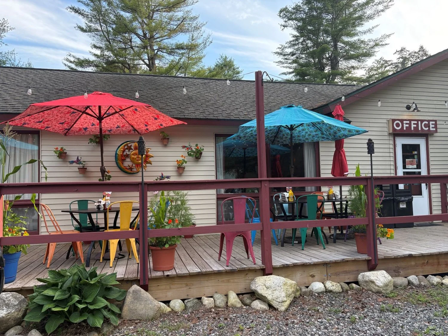 Outside deck at the ADK Inn in Upper Jay.