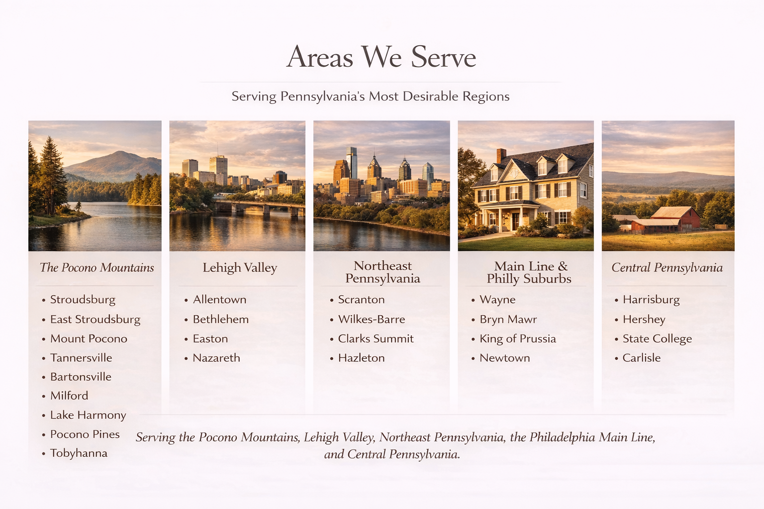 Serving the Pocono Mountains, Lehigh Valley, Northeast Pennsylvania, the Philadelphia Main Line, and Central Pennsylvania