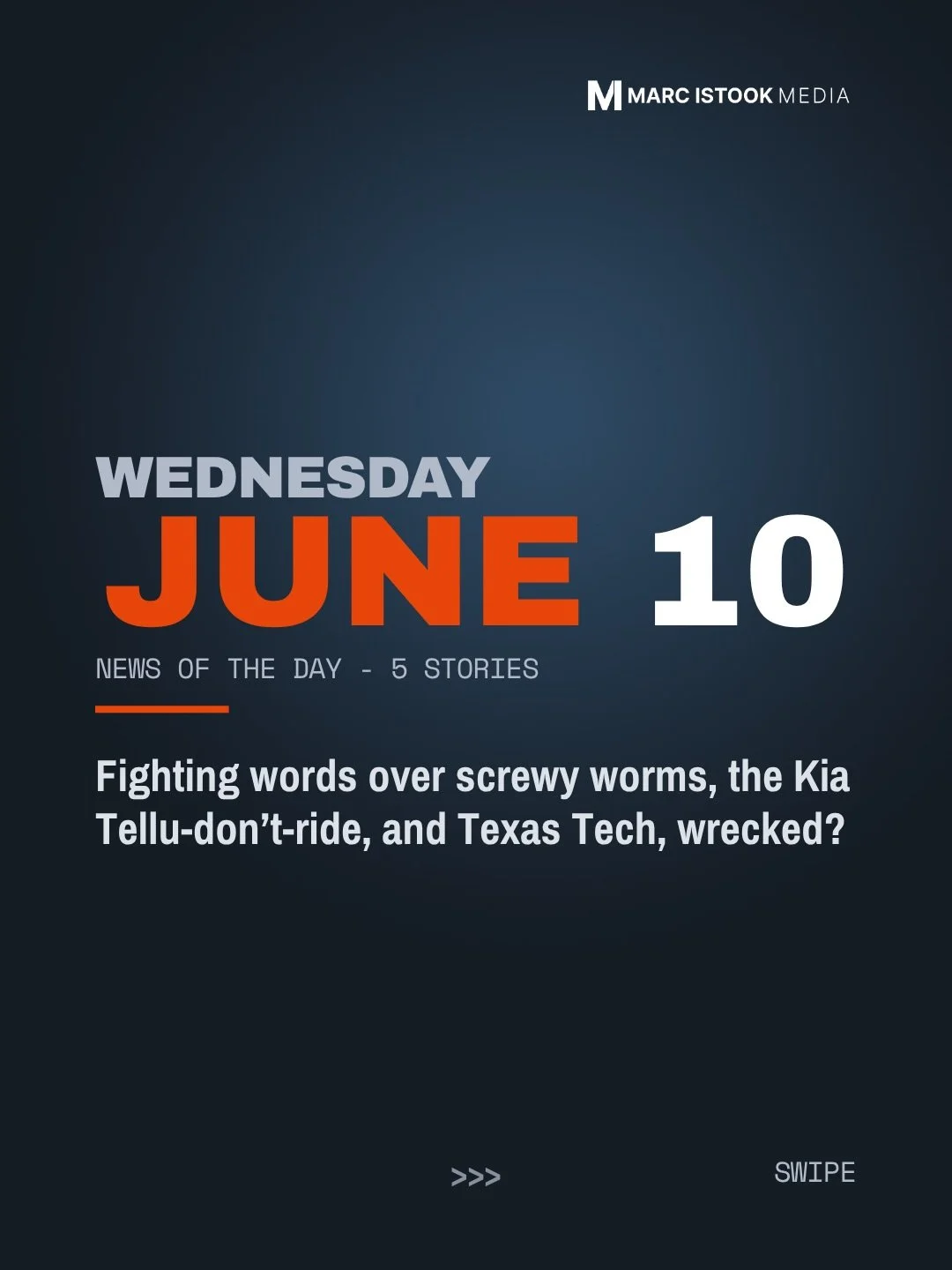5 Stories for Wednesday, June 10th.

- The Screwworm Fight Gets Political
- Kia Recalls Tellurides Over a Seat Belt Defect
- Election Night Reshapes the Fall
- Big 12 ADs Sound Off Over the Sorsby Ruling
- NASA Names Its Next Artemis Crew

#news #scr