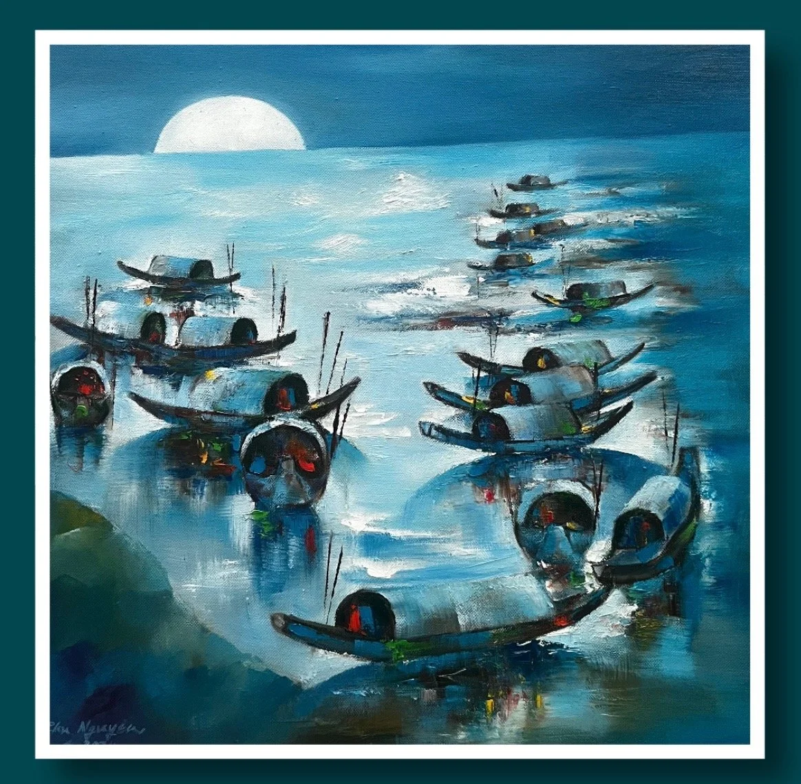 Boat Under the Moonlight • Oil on Canvas • 20 x 20 in (51 x 51 cm)